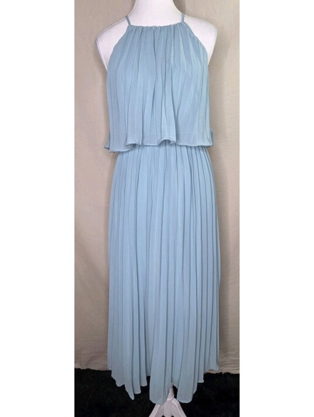 Dress Day Womens Pleated Halter Midi Dress M Light Blue Chiffon Tiered NWT